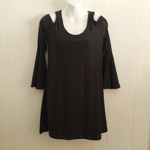 Lucy Love Bell Sleeve Cutout Print Cold Shoulder